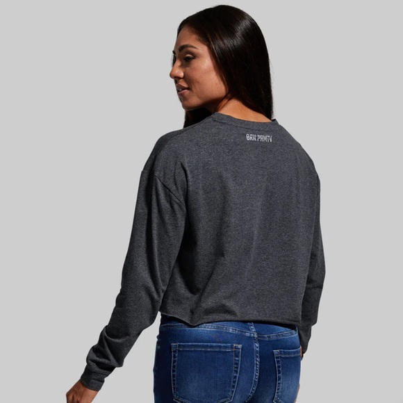 Born Primitive Training Crop Long Sleeve Shirt Dark Heather Grey Size S - Picture 3 of 8